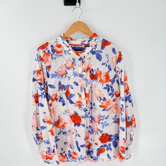 Talbots Tops - Talbots Floral Button Down Shirt White‎ Blue Red XL Coastal Americana